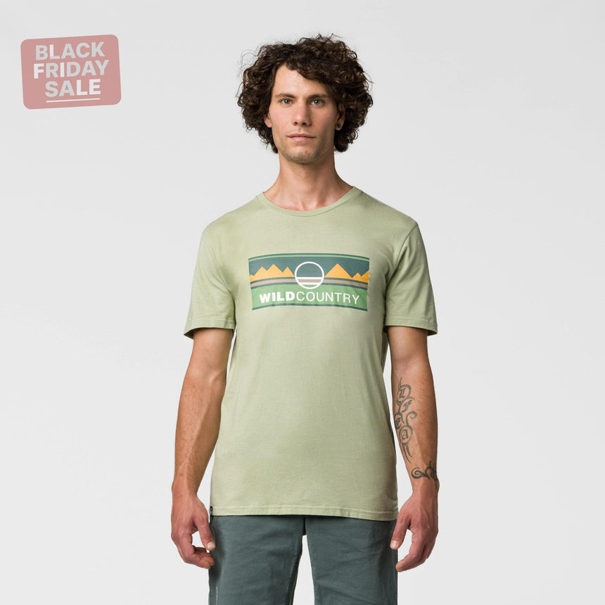 Wild Country Climbing Heritage T-Shirt Man Outdoor Action Jade - Front Fit on Model