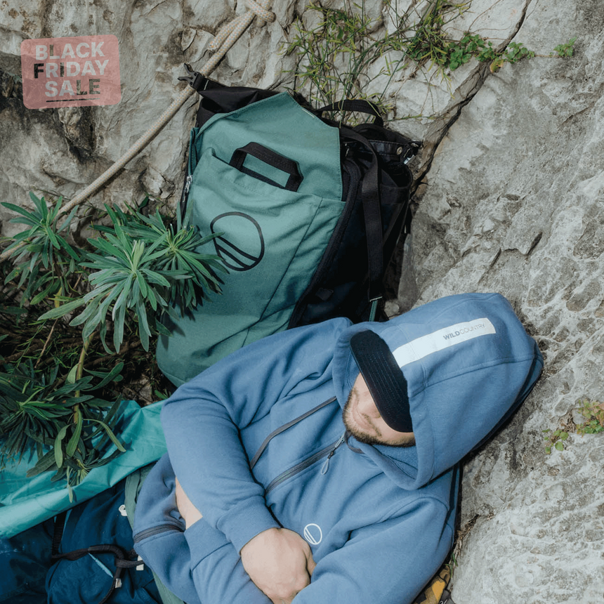 Wild Country Climbing Crag Hauler 40 Backpack Outdoor Action Black/Marsh - Product In Use