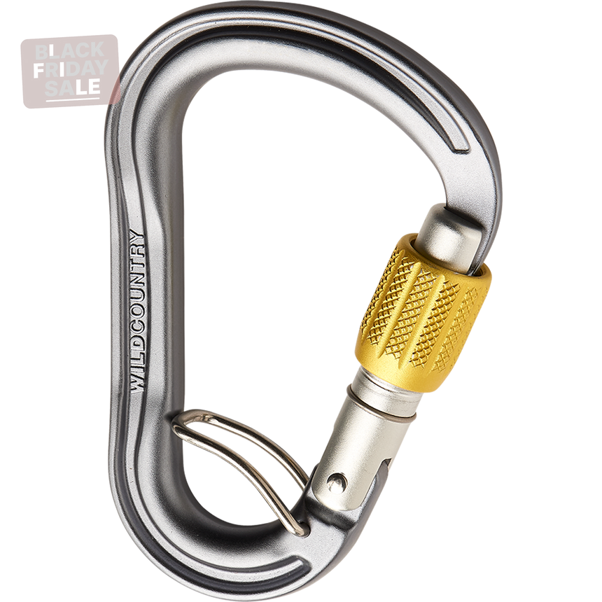 Wild Country Climbing Xenon HMS Screwgate Belay Carabiner Outdoor Action Grey/Yellow - Closed