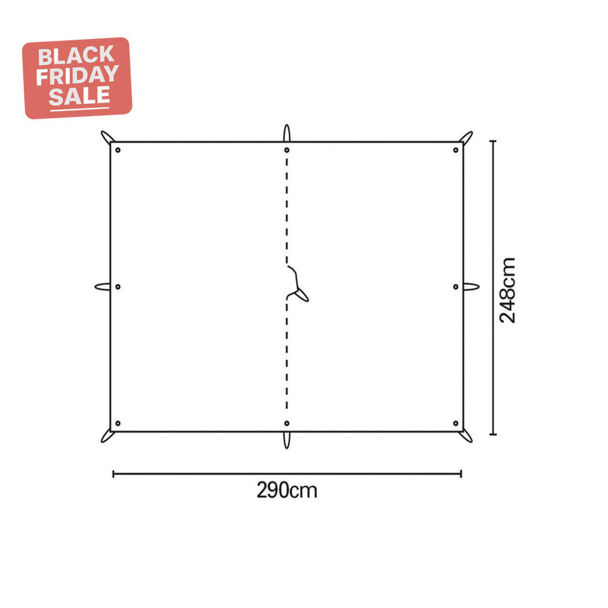 Measurement chart with dimensions 290cm x 248cm.
