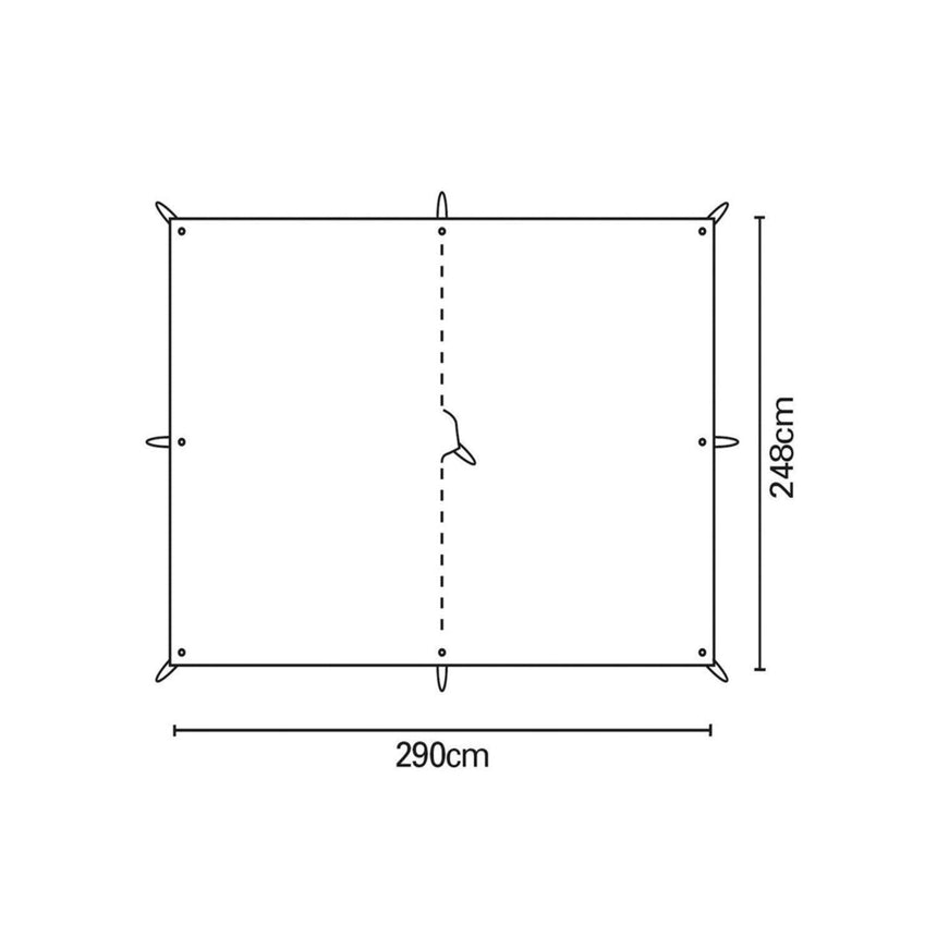 Measurement chart with dimensions 290cm x 248cm.