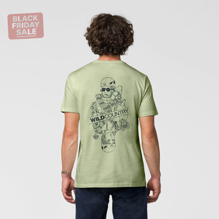 Wild Country Climbing Flow T-Shirt Man Outdoor Action Jade - Back Fit on Model