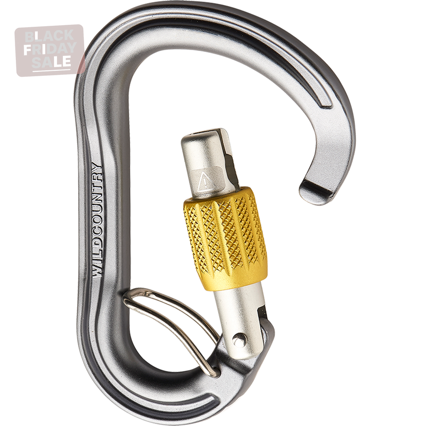 Wild Country Climbing Xenon HMS Screwgate Belay Carabiner Outdoor Action Grey/Yellow - Opened
