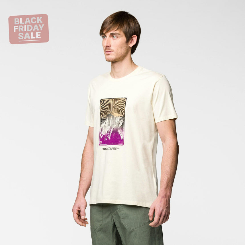 Wild Country Climbing Flow T-Shirt Man Outdoor Action Quartz - Front Angled Fit on Model