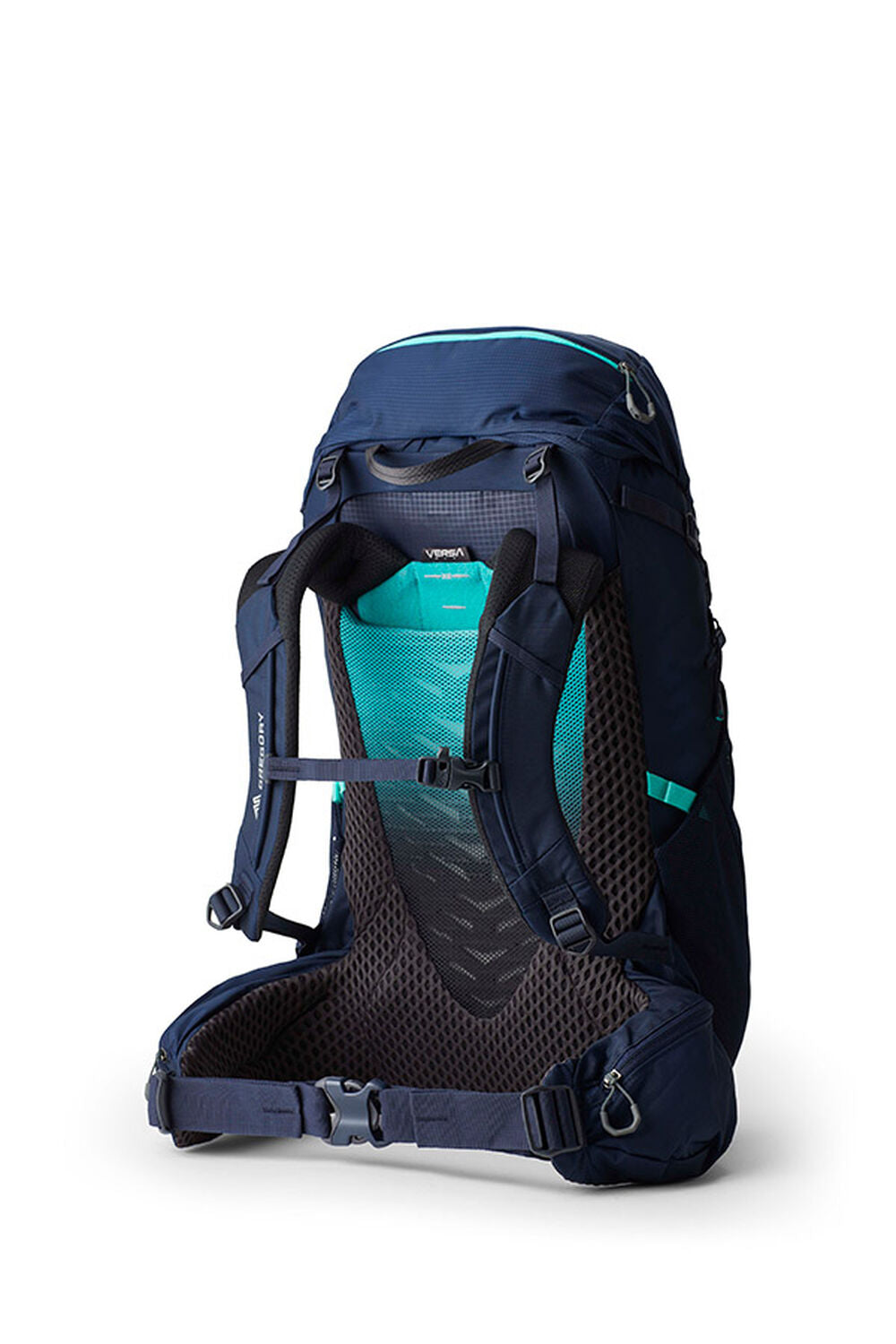 Gregory Amber 34L Women's Backpack in Arctic Navy - Back View showing wishbone alloy frame and suspension