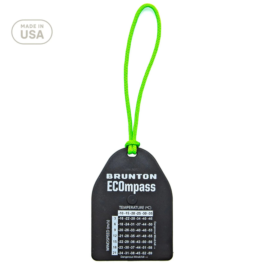 Brunton ECompass with green strap on a white background
