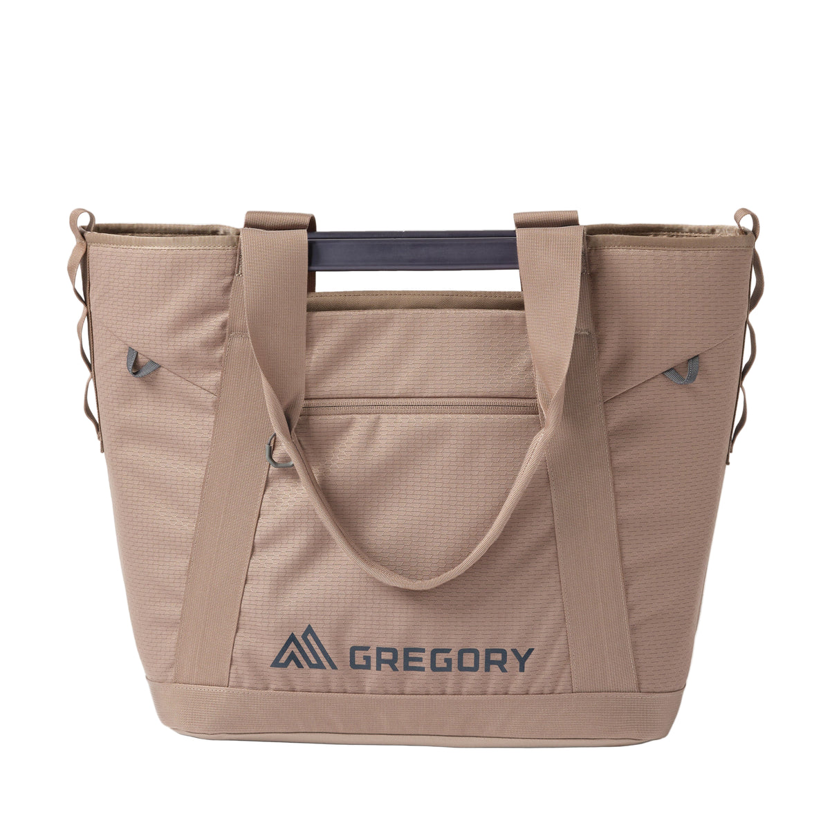 Gregory Alpaca Utility Tote 35L in Mirage Tan - Front View with aluminium handles