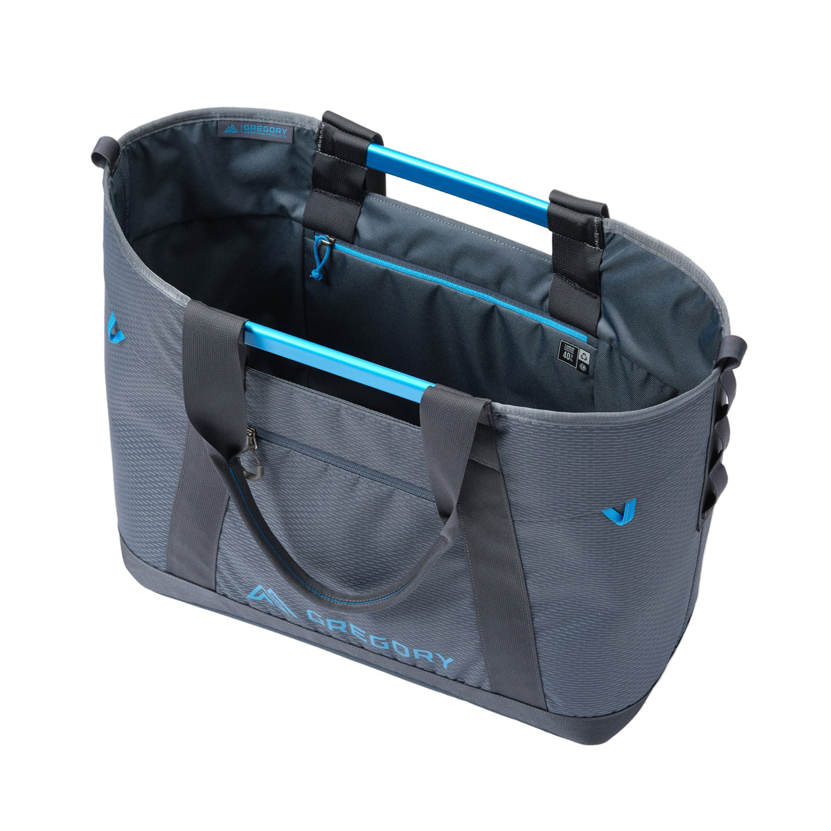 Gregory Alpaca Utility Tote 50L in Slate Blue - Angled View showing structured design