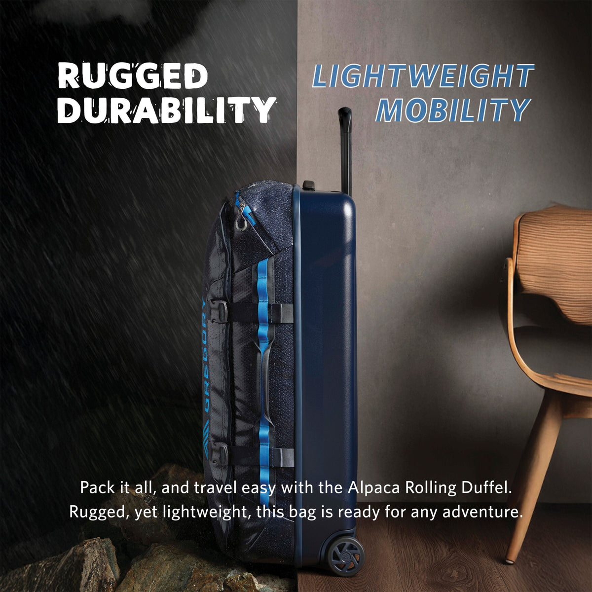 Gregory Alpaca Wheeled Duffel 40L Lightweight Hybrid Construction - polycarbonate shell with TPU-coated fabric