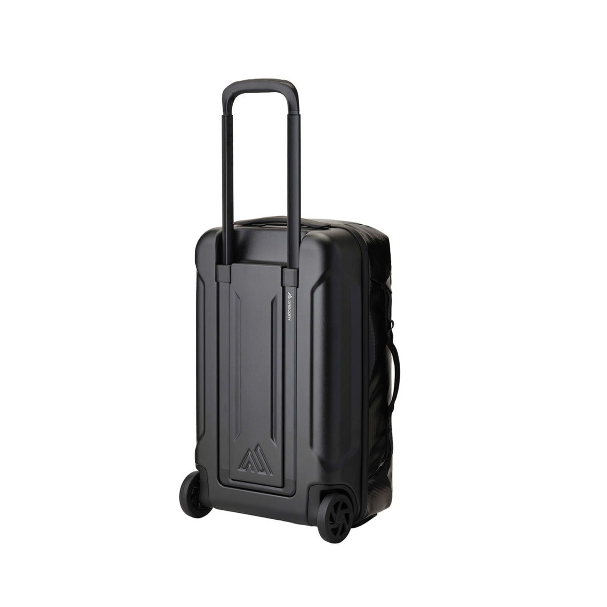 Gregory Alpaca Wheeled Duffel 40L in Obsidian Black - Back View showing weatherproof hybrid construction
