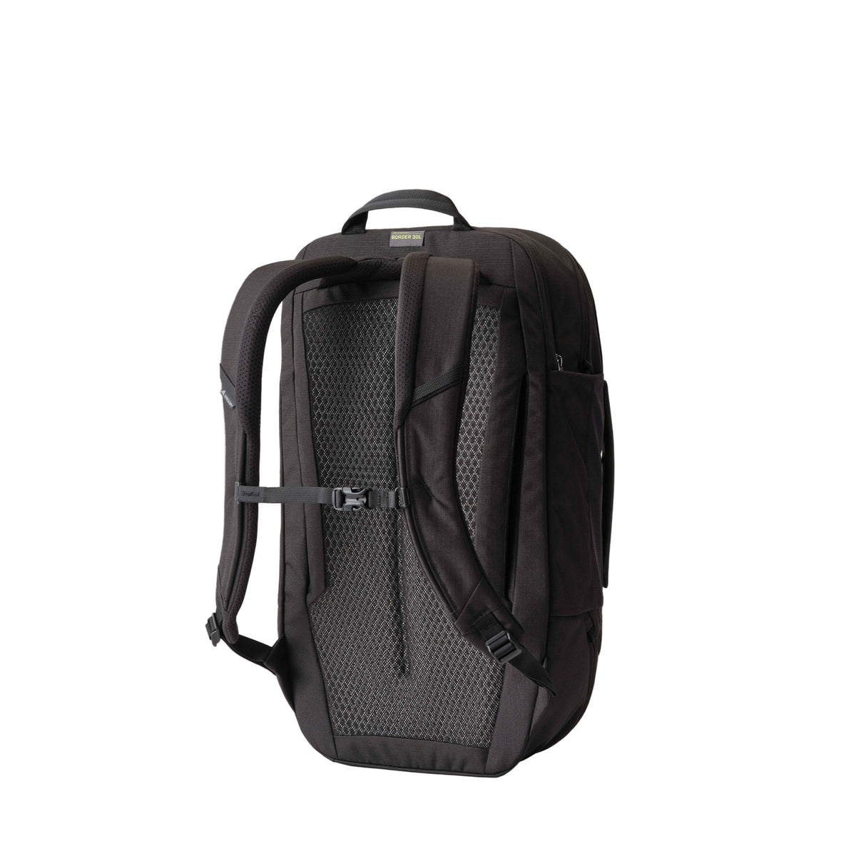 Gregory Border 30L Travel Backpack in Black Lichen - Back View showing AirCushion mesh (90% air)