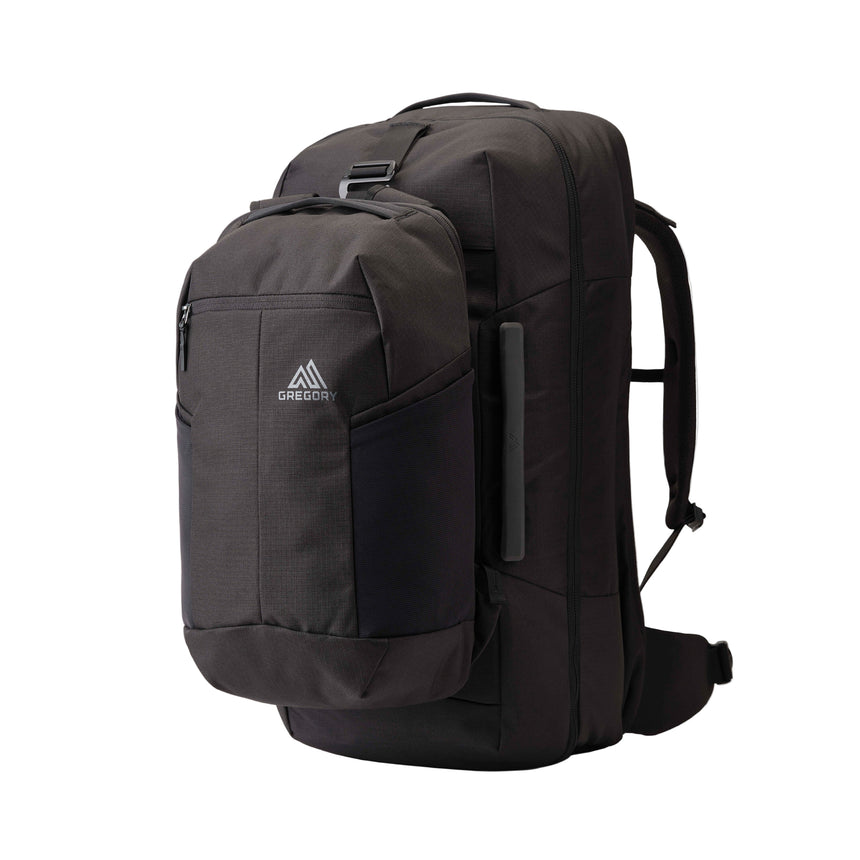 Gregory Border 50 + 15 Travel System in Black Lichen - Front View with 65L total capacity