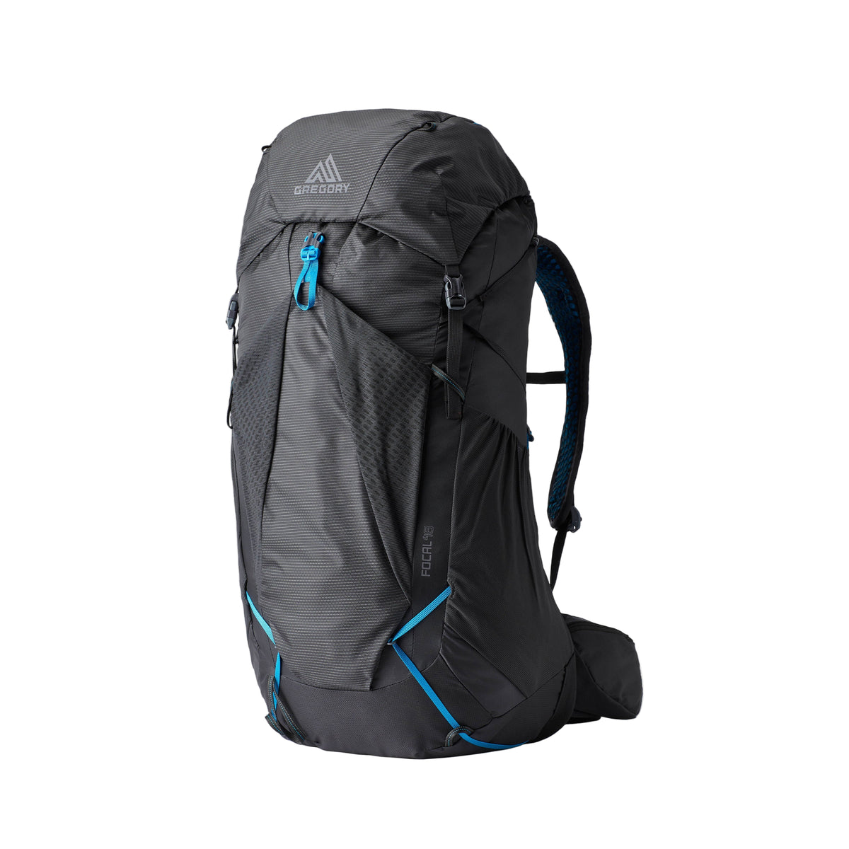 Gregory Focal 48 RC Men's Backpacking Pack in Ozone Black - Front View with 52L capacity