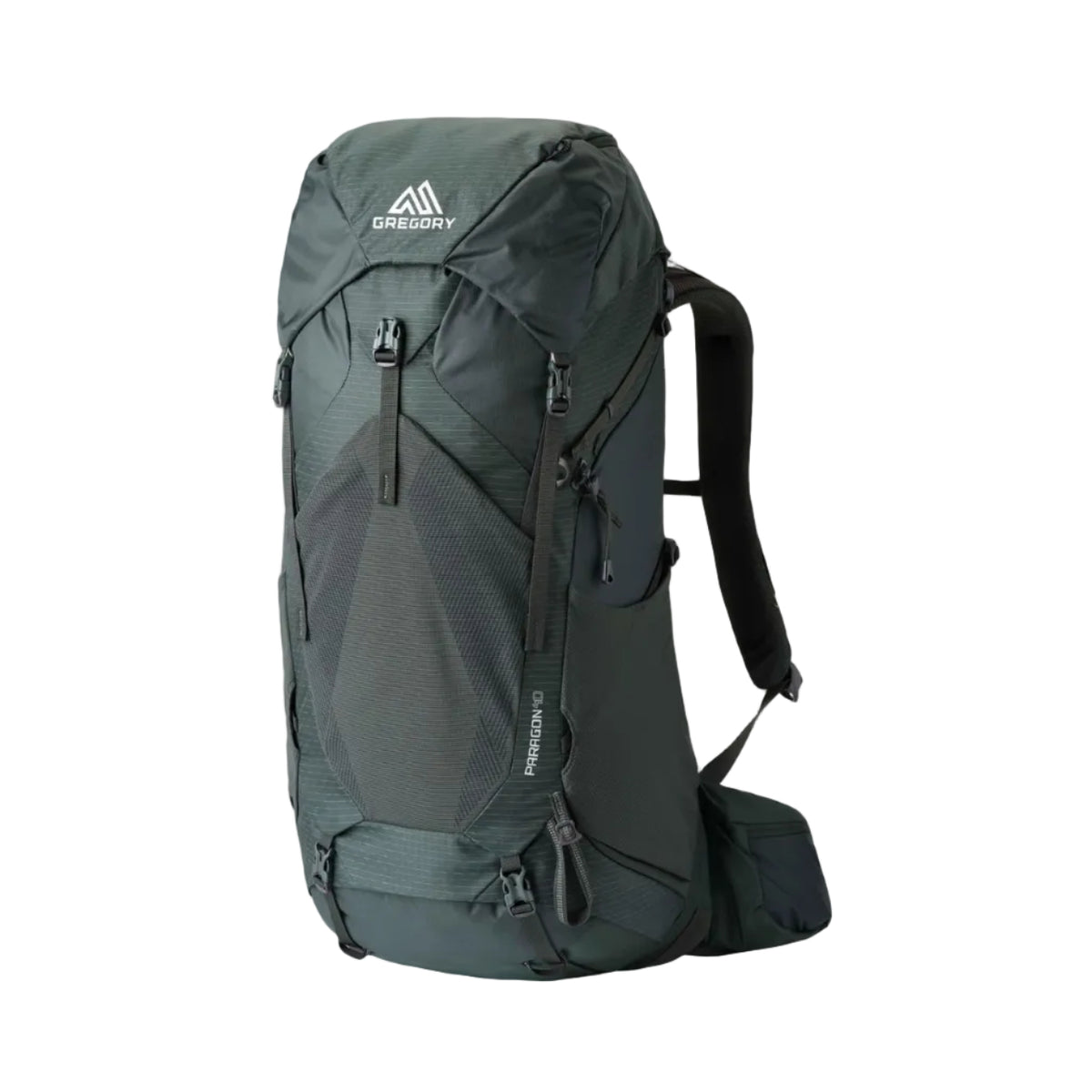 Gregory Paragon 40L Men's Backpack in Cascade Green - Front View with side-loading zipper access