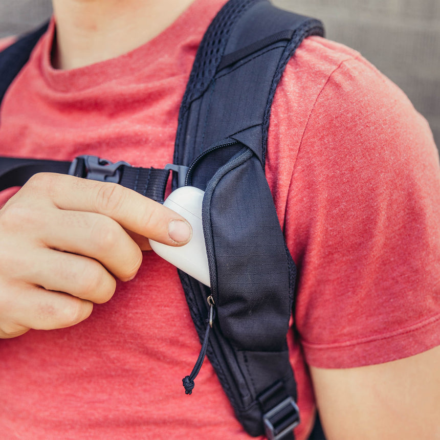 Gregory Rhune 20L Digi Harness Pocket - integrated shoulder strap pocket for earbuds and transit passes
