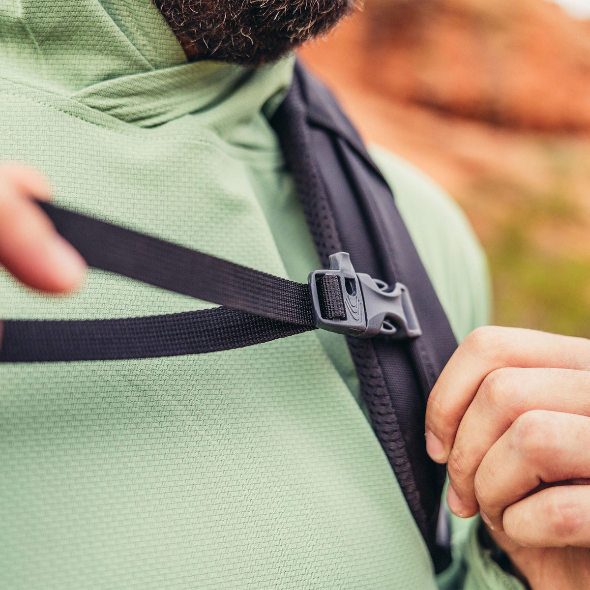 Gregory Stout 55 Sternum Strap with integrated safety whistle for hiking safety and emergencies