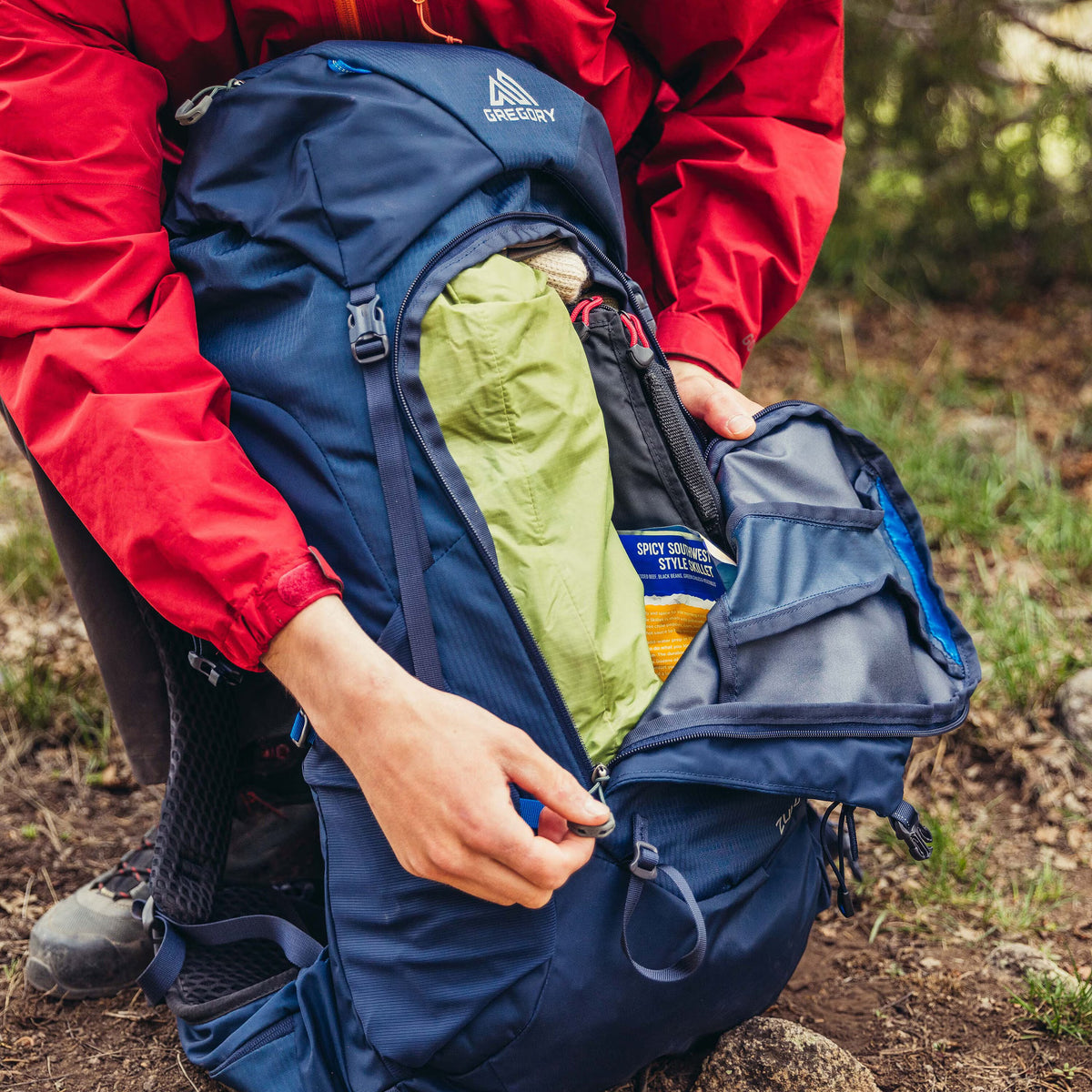 Gregory Zulu 45L Main Compartment U-Zip Access - full opening for easy gear access on the trail