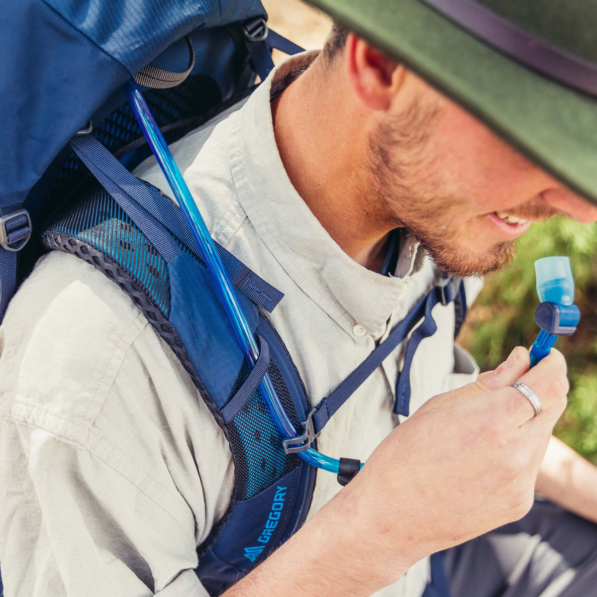 Gregory Zulu 65L Hydration System Routing - integrated tube management for hands-free hydration on extended trips