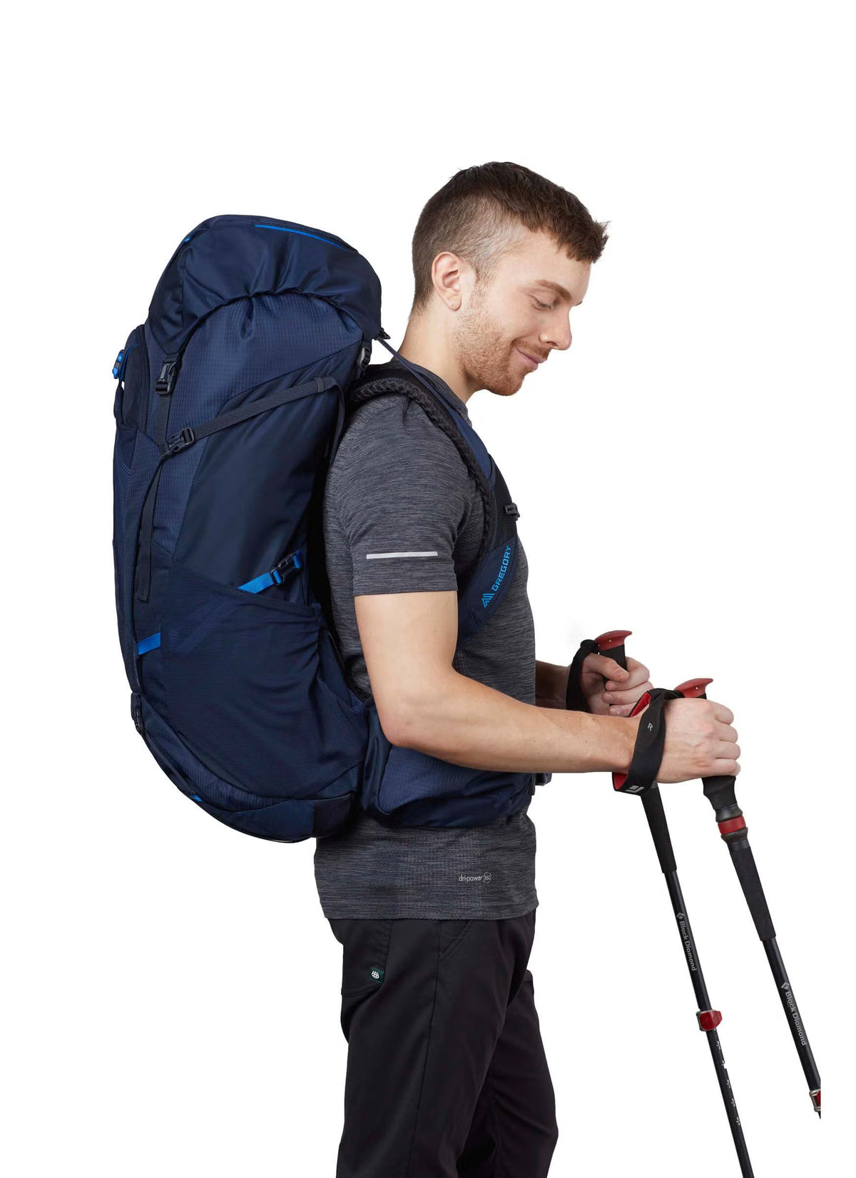 Gregory Zulu 65L on Model - Side View showing FreeFloat suspension and fit for extended backpacking