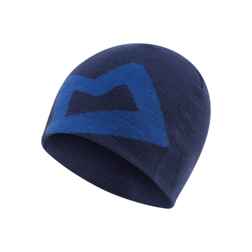 Mountain Equipment Branded Knitted Beanie Outdoor Action Medieval/Lapis Blue- front