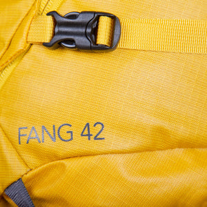 Mountain Equipment Fang 42+ Backpack close up buckle with name image