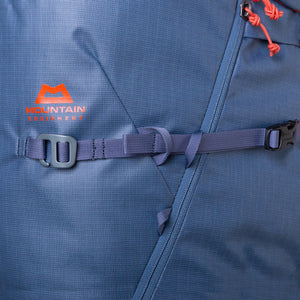 Mountain Equipment Fang 35+ Backpack close up tight buckle with logo image