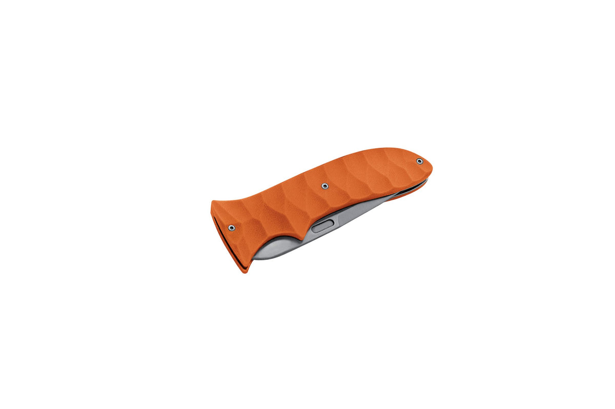 Maserin 384 GTO lightweight EDC folding knife with orange G10 textured handle - high visibility everyday carry knife