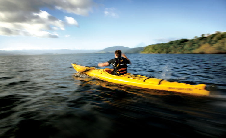 Mission Contour 480 Kayak Yellow - Lake Back Angle