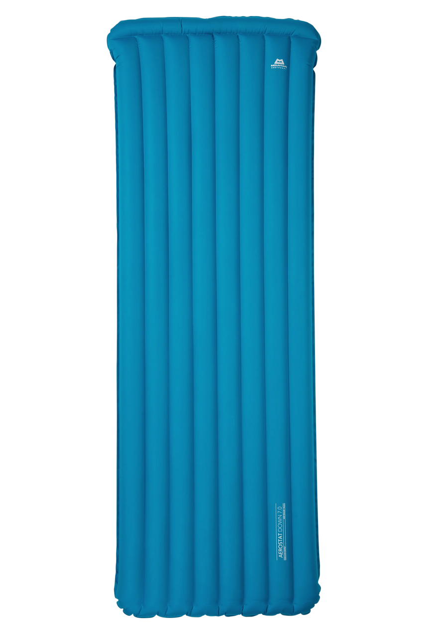 Mountain Equipment Aerostat Down 7.0 Mat Wide Regular in Mykonos Blue - Full Front View