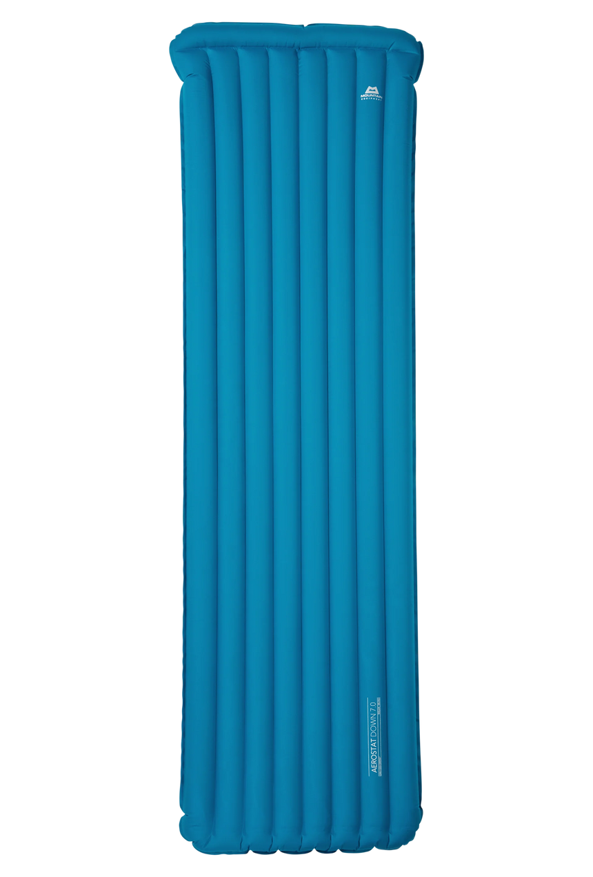 Mountain Equipment Aerostat Down 7.0 Sleeping Mat in Mykonos Blue - Full Front View