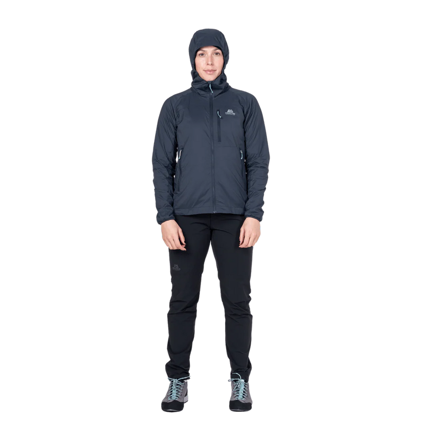 Mountain Equipment Aerotherm Hooded Women's Jacket in Blue Nights - Chest pocket detail