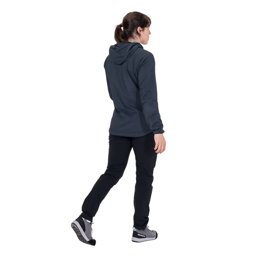 Mountain Equipment Aerotherm Hooded Women's Jacket in Blue Nights - Side model view