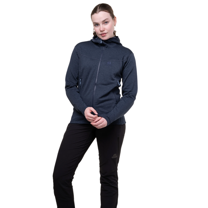 Mountain Equipment Apiro Hooded Women's Jacket in Cosmos - Front Fit on Model