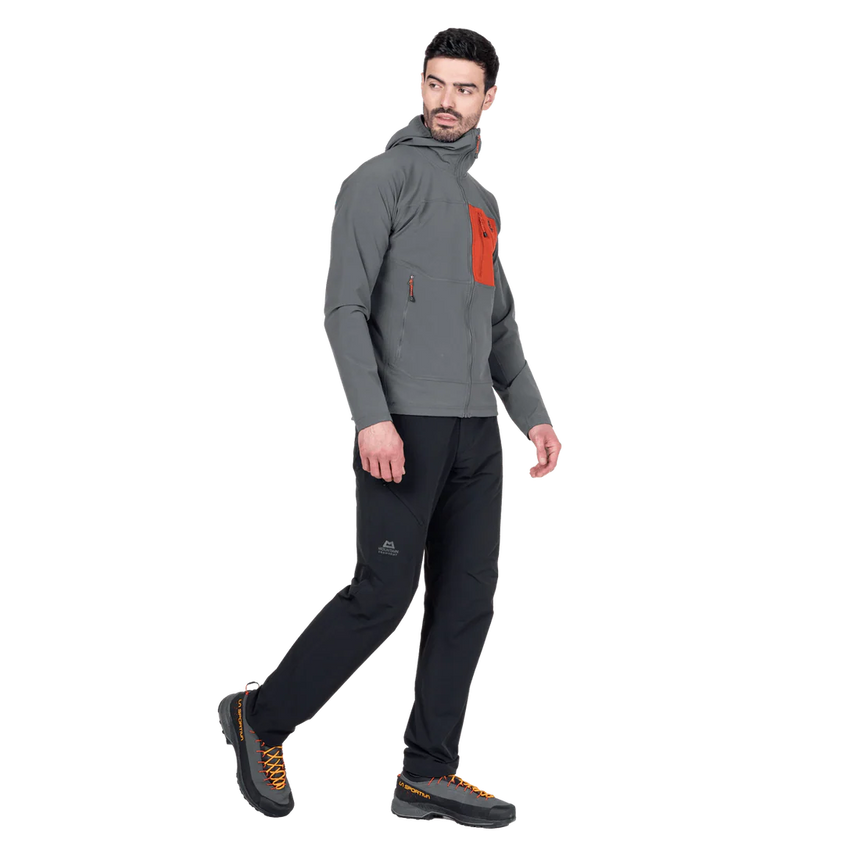 Mountain Equipment Arrow Hooded Men's Jacket in Anvil/Redrock - On Model Front 2