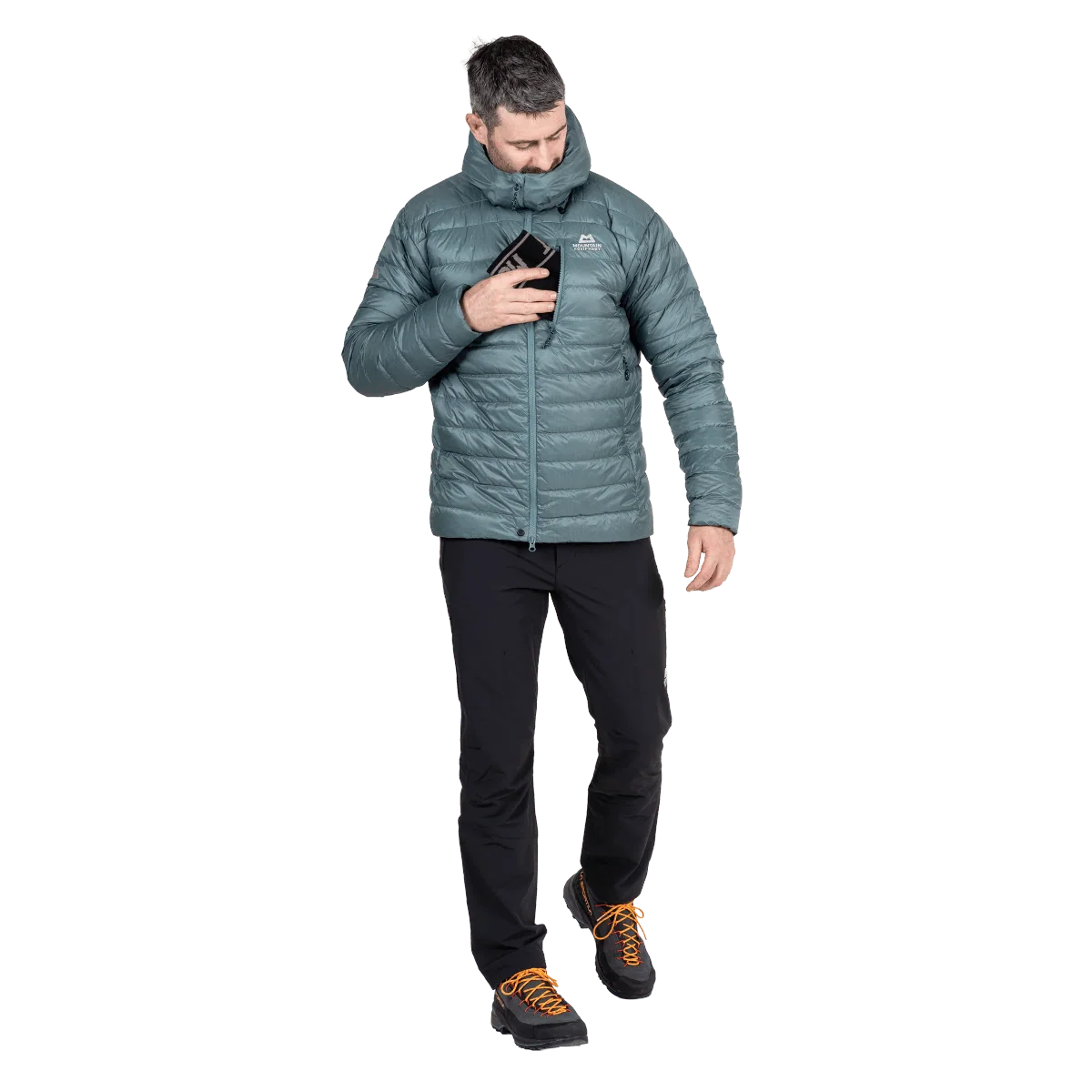 Mountain Equipment Baltoro Men's Jacket in Goblin Blue - Front Fit On Model
