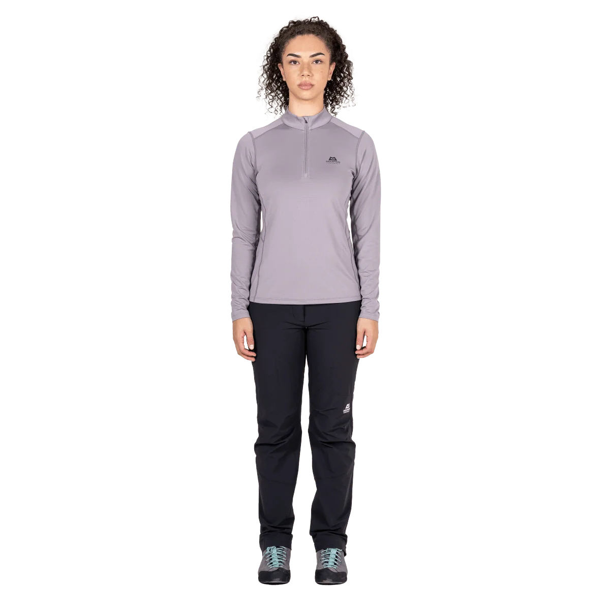 Mountain Equipment Cerrig Women's LS Zip T in Allium - Front on Model 3
