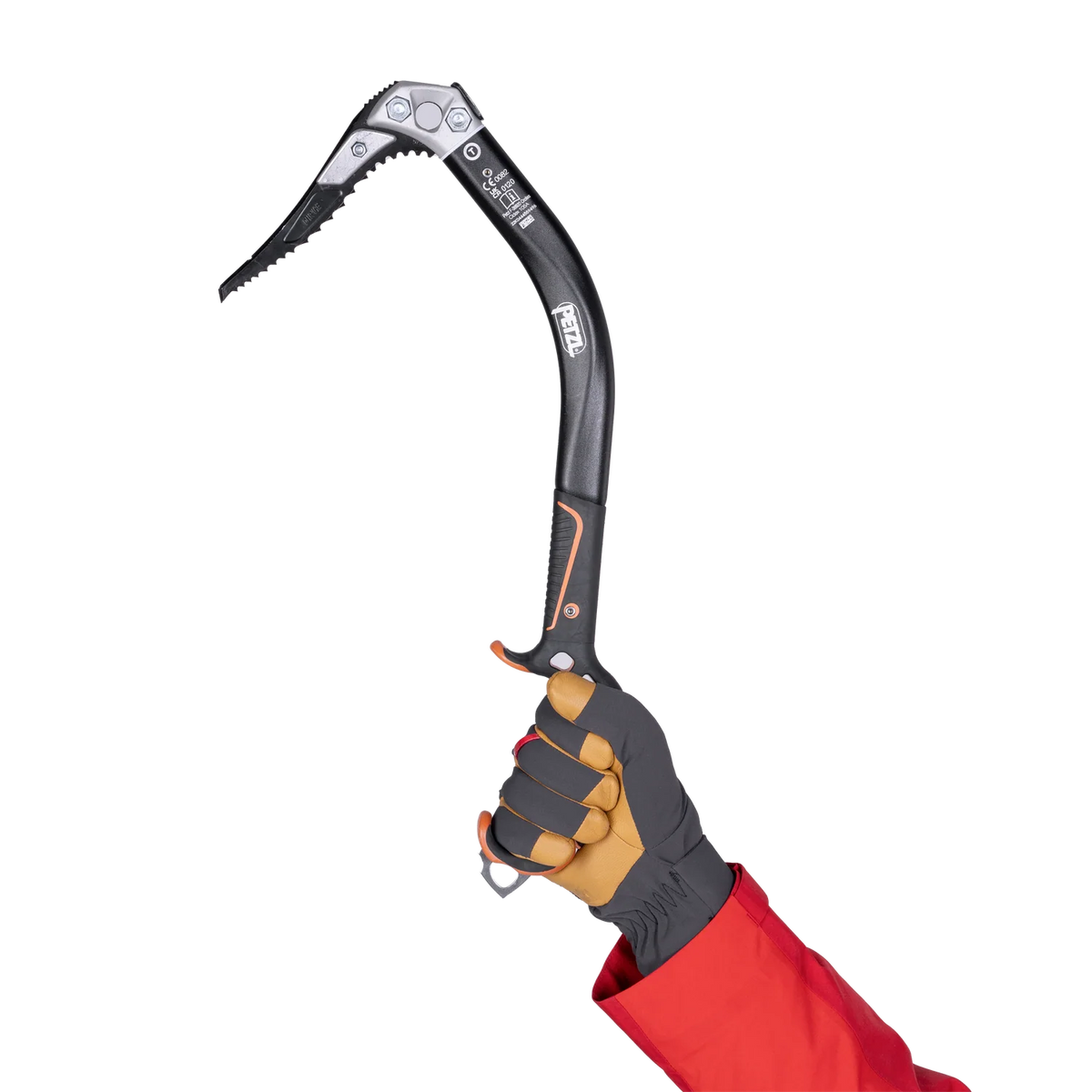 Mountain Equipment Direkt Gauntlet in Obsidian/Tan - On Model with Ice Axe