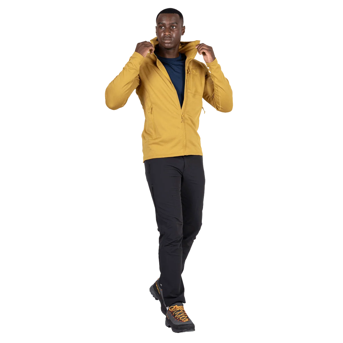 Mountain Equipment Durian Hooded Men's Jacket in Mustard - Hood Fit