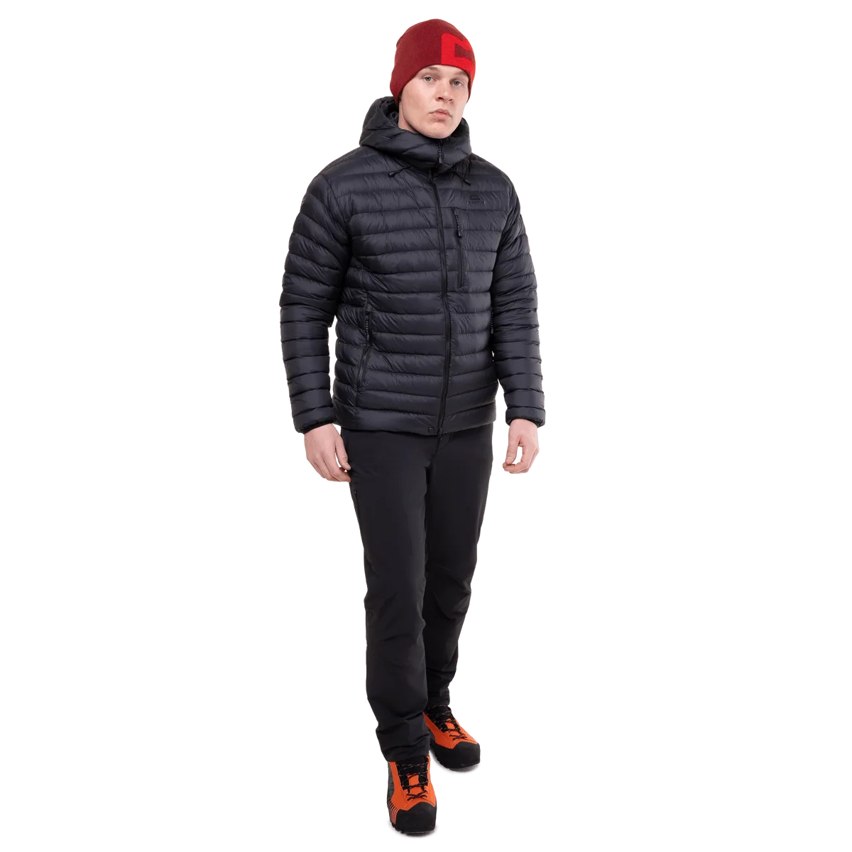 Mountain Equipment Earthrise Hooded Men's Jacket in Black/Black - worn