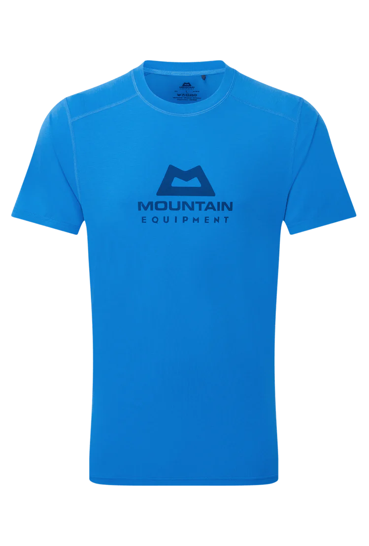 Mountain Equipment Headpoint Emblem Men's Tee in Atlantic Blue - Front Flat
