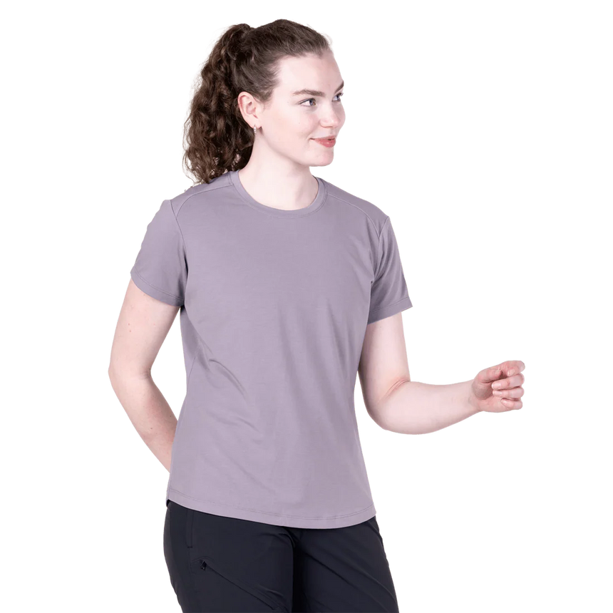 Mountain Equipment Headpoint Women's Tee in Allium - On Model Front Walk
