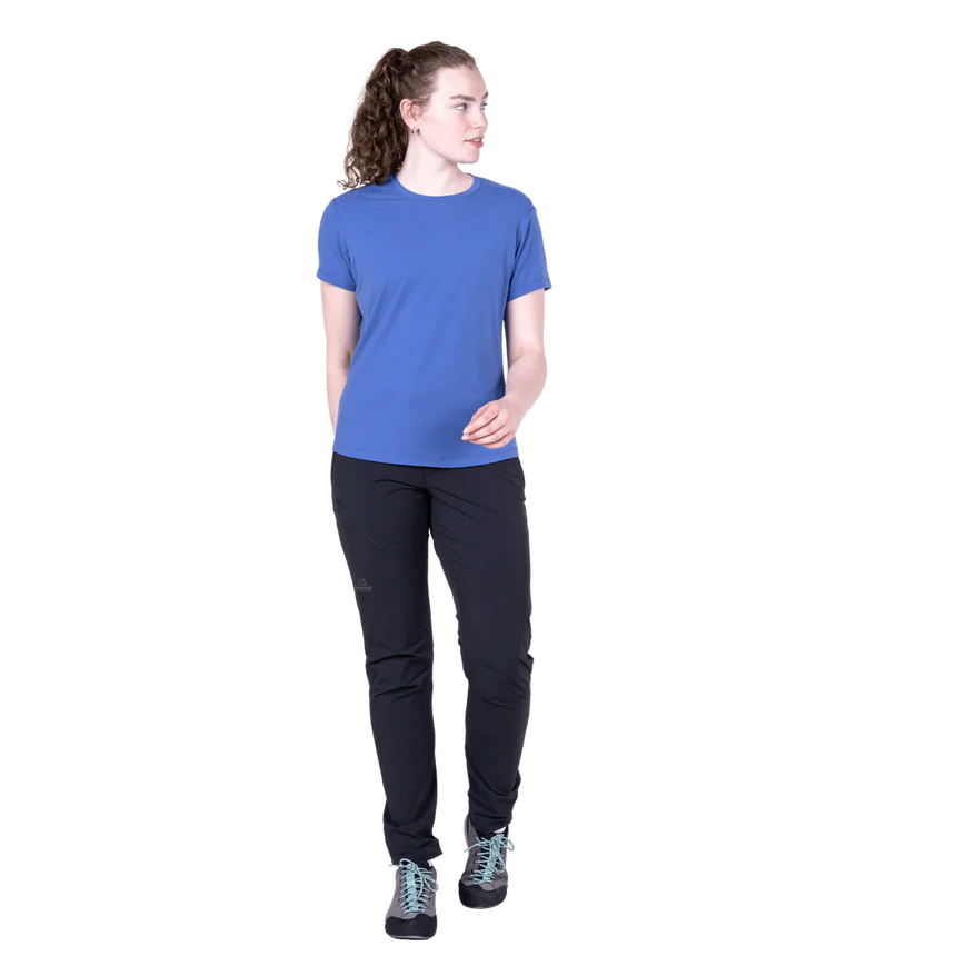 Mountain Equipment Headpoint Women's Tee in Vivid Blue - On Model Front Full