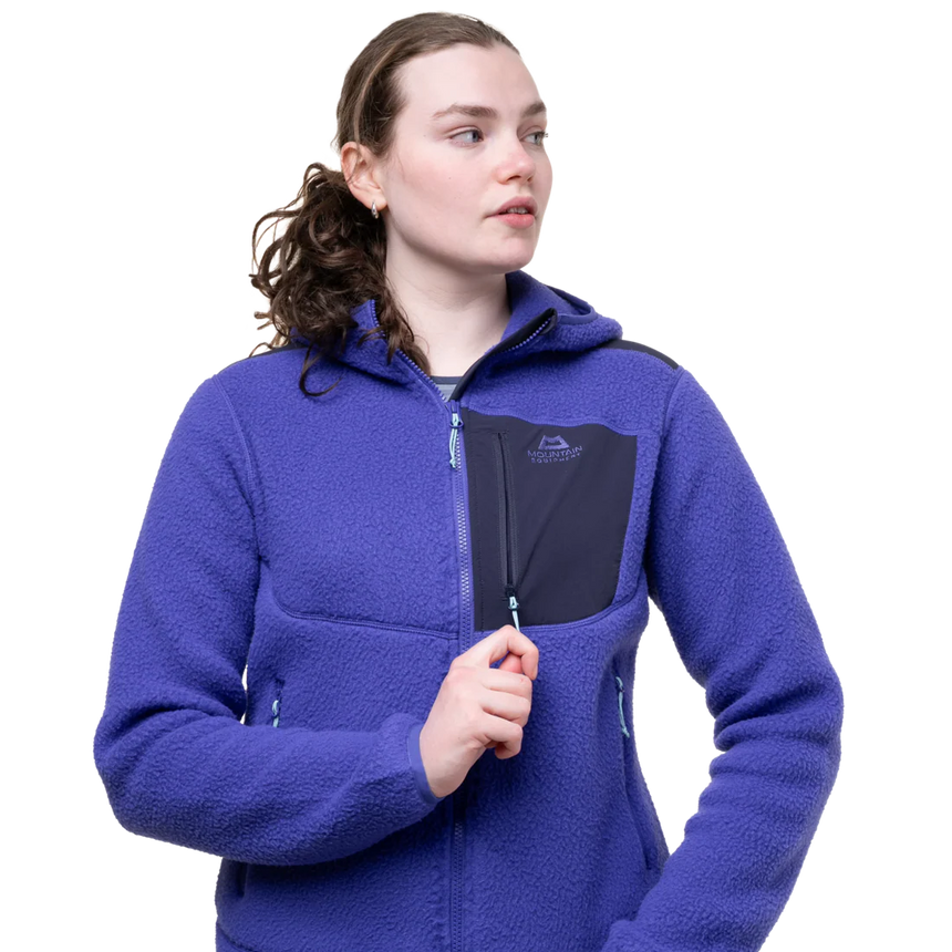 Mountain Equipment Highpile Hooded Women's Jacket in Clematis/Cosmos - On Model Pocket