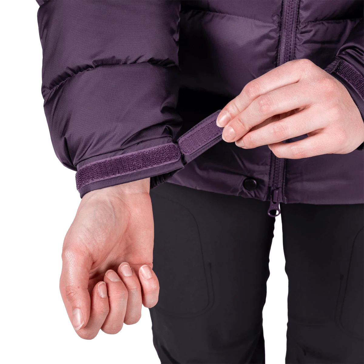 Adjustable elasticated cuff detail on Mountain Equipment Lightline Women's Jacket in Nightshade