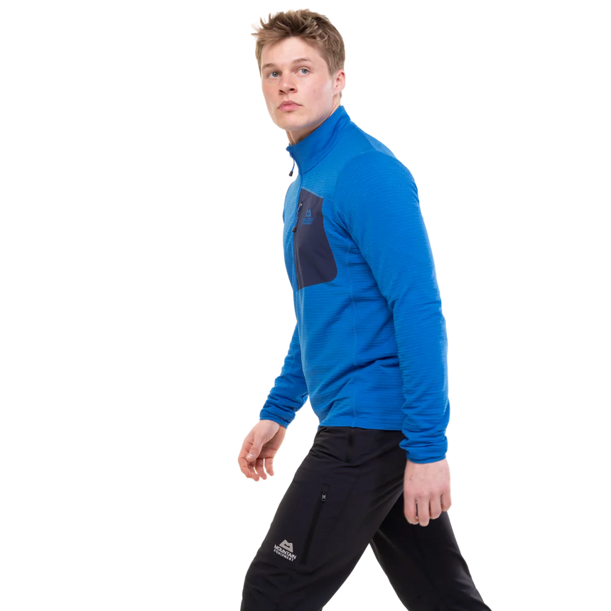 Mountain Equipment Lumiko Men's Zip T in Atlantic/Cosmos - Walking Side