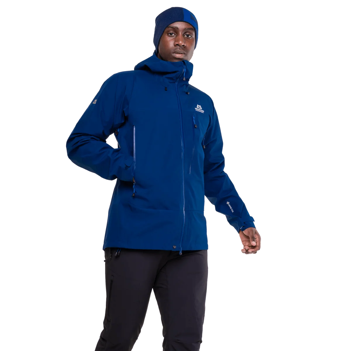Mountain Equipment Makalu GORE-TEX Men's Jacket in Admiral Blue - three-quarter, worn