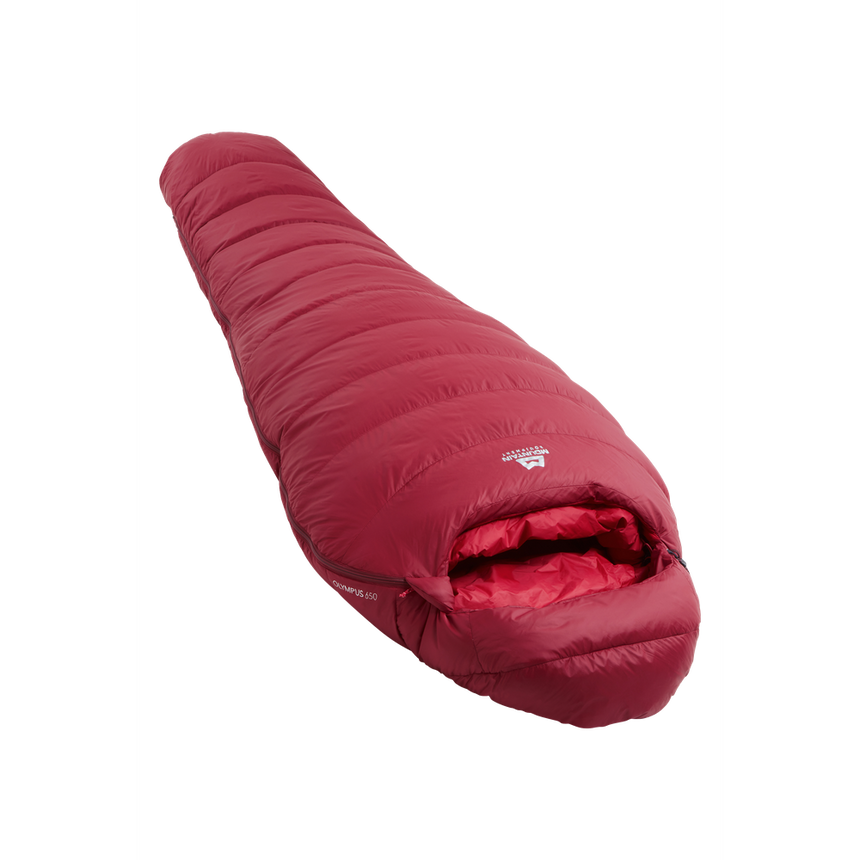 Mountain Equipment Olympus 650 Women's Sleeping Bag in Rhubarb - Full Length Product Shot