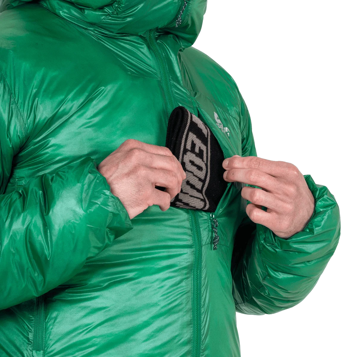Mountain Equipment Oreus Hooded Men's Jacket in Alpine Green - Side Fit On Model