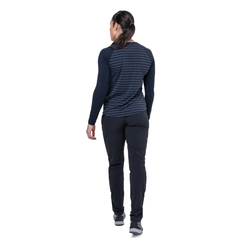 Mountain Equipment Redline LS Women's Tee in Cosmos Stripe/Cosmos - On Model Back