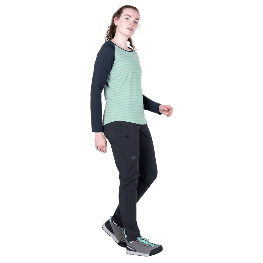 Mountain Equipment Redline LS Women's Tee in Lichen Stripe/Cosmos - Side model view alternate